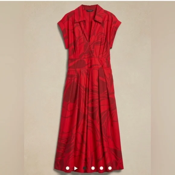 Banana Republic Red Band Waist Poplin Midi Dress - Picture 2 of 6